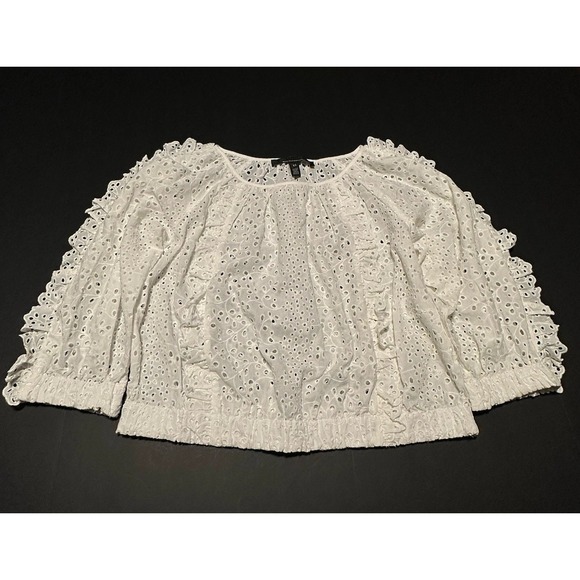 White House Black Market Tops - White House Black Market Eyelet Ruffle Blouson Cotton Top Blouse Off‎ White XS